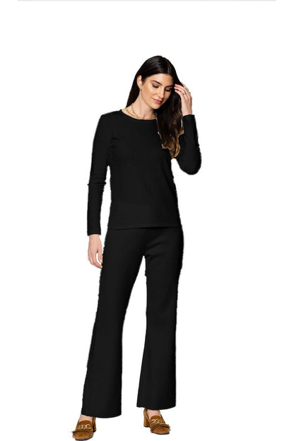 Helen Long Sleeve Crew-Neck Top, Black