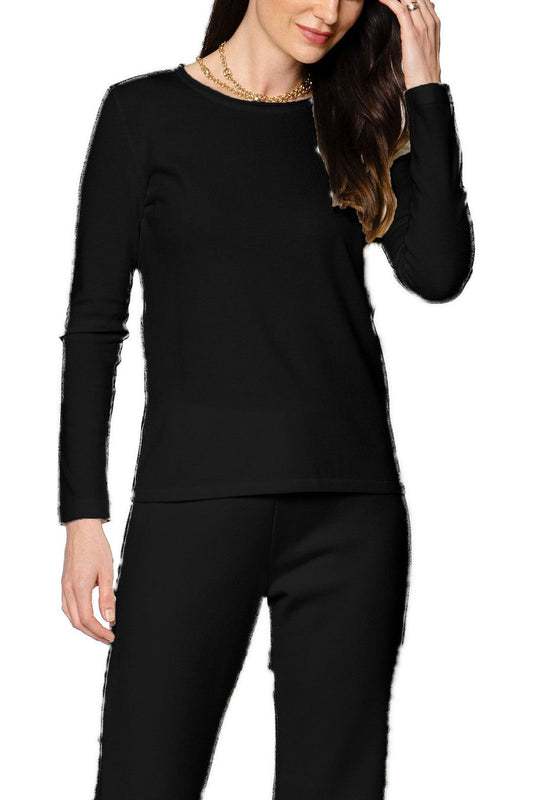 Helen Long Sleeve Crew-Neck Top, Black