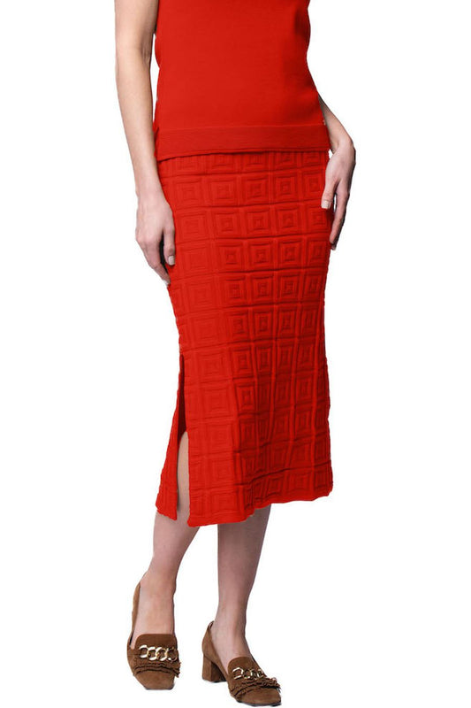 Sabrina Square Pattern Midi Straight Skirt; Bright Orange