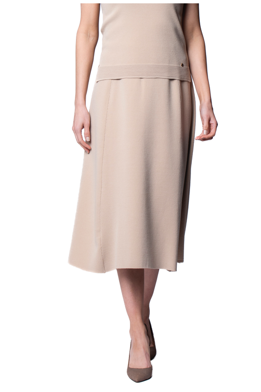 Natalie Milano-Knit A-Line Midi Skirt; Warm Beige