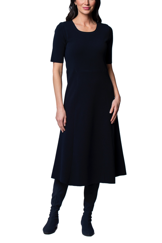 Nora Milano Knit Short Sleeved Fit-And-Flare Midi Dress; Dark Navy