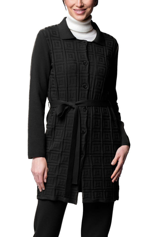 Sydney Square-Detail Knit Car Coat ; Black