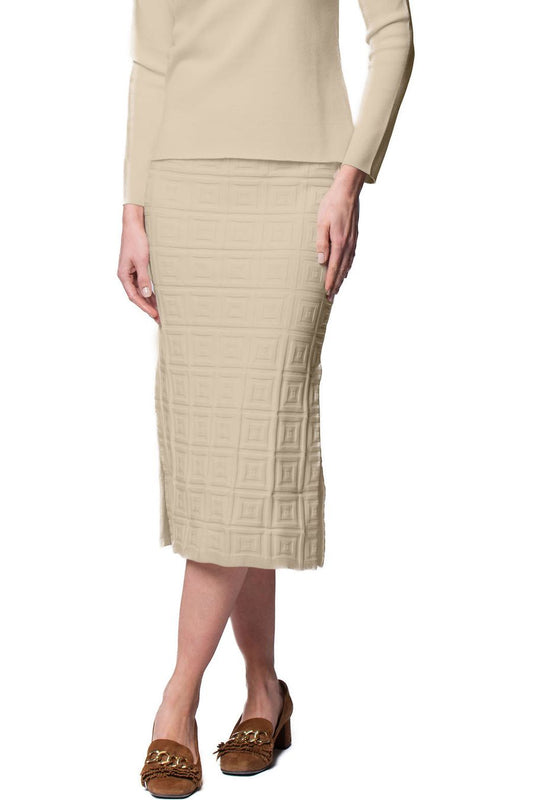 Sabrina Square Pattern Midi Straight Skirt; Warm Beige