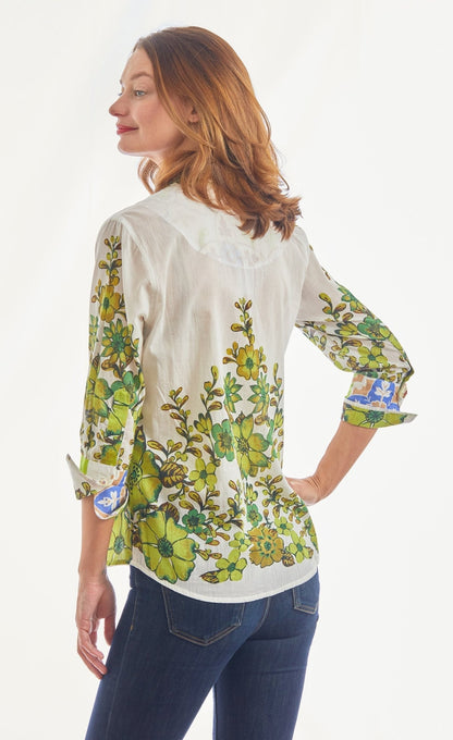 3/4 Sleeve Leaf Print Rome Style In Voile - DIZZY LIZZIE - Banebrook Collections