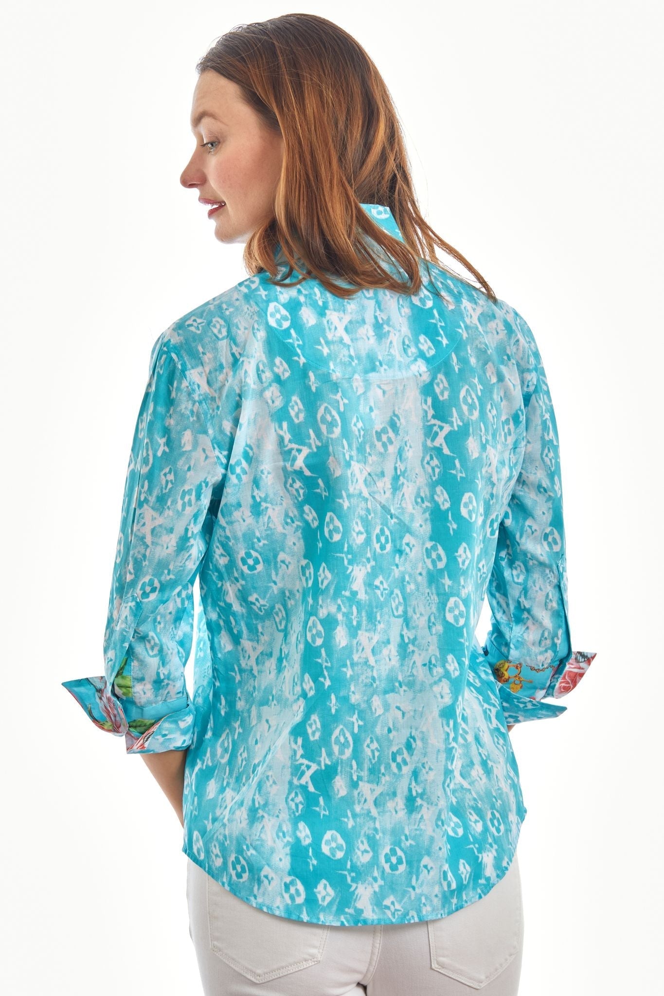 3/4 Sleeve Rome Shirt Turquoise White Blurry Letters - DIZZY LIZZIE - Banebrook Collections