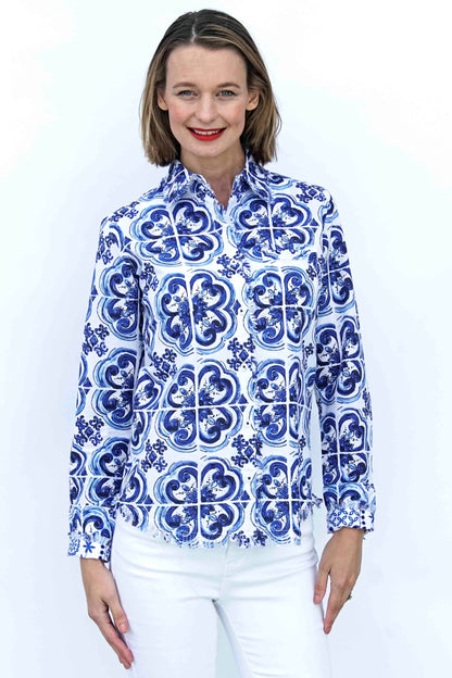 Cape Cod Tunic Blue White Tile Print