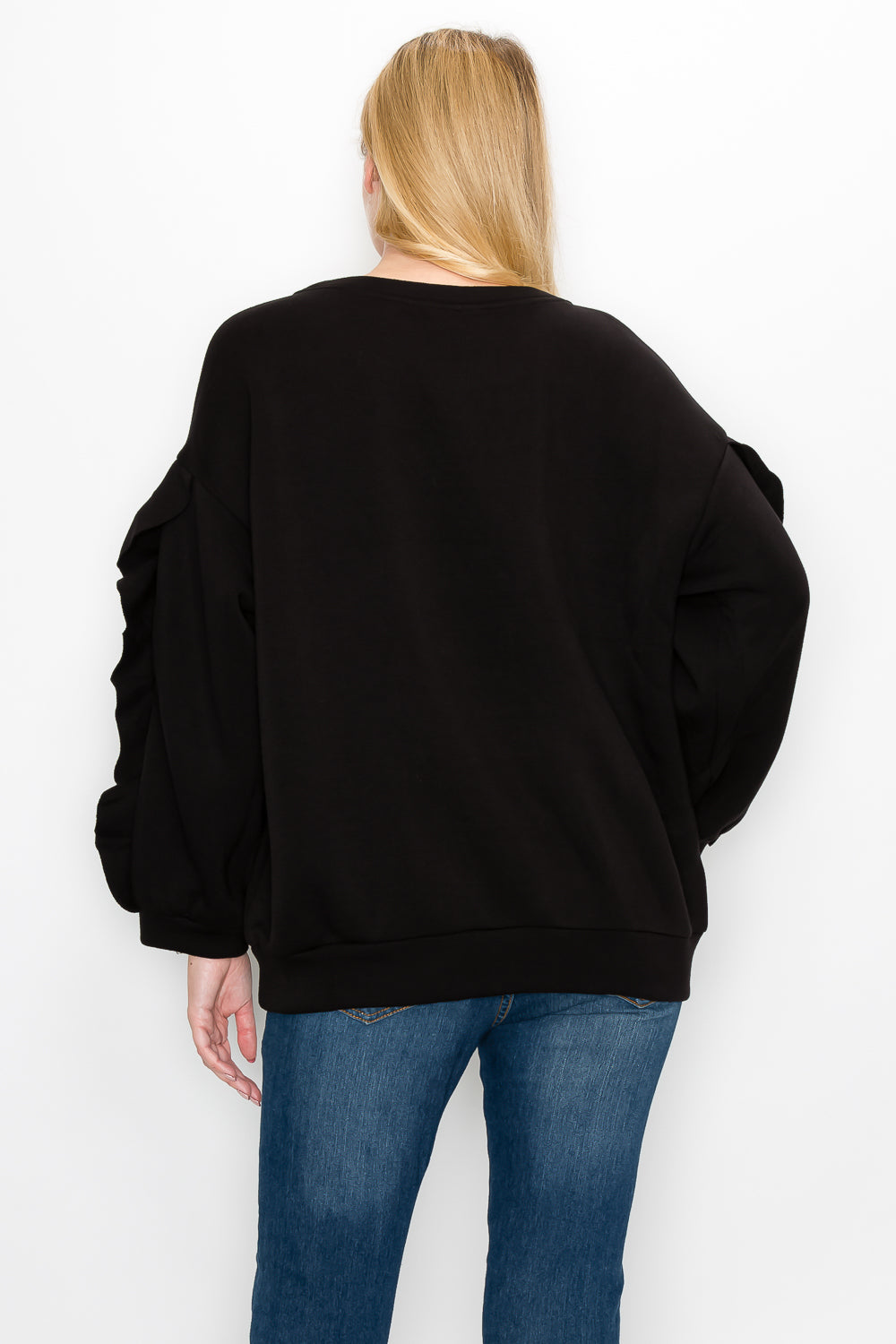 Ferra French Scuba Top With Ruffled Zipper Sleeves