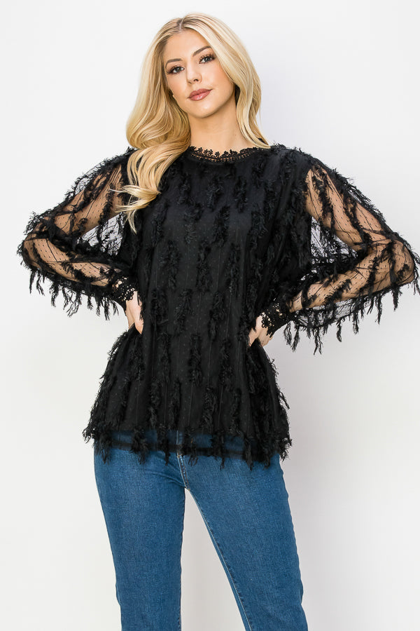 Whitney Woven Feathered Top