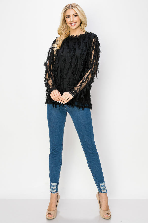 Whitney Woven Feathered Top