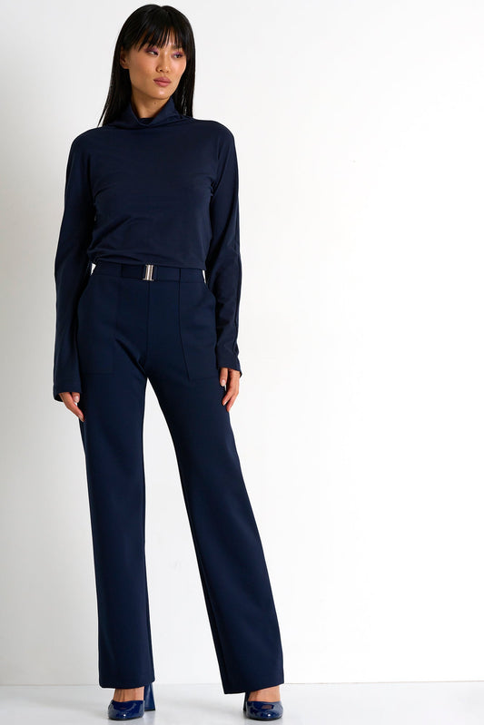 Elegant Belted Pants - 52367-52-550 02 / 550 Navy / 75% POLYAMIDE, 25% ELASTANE