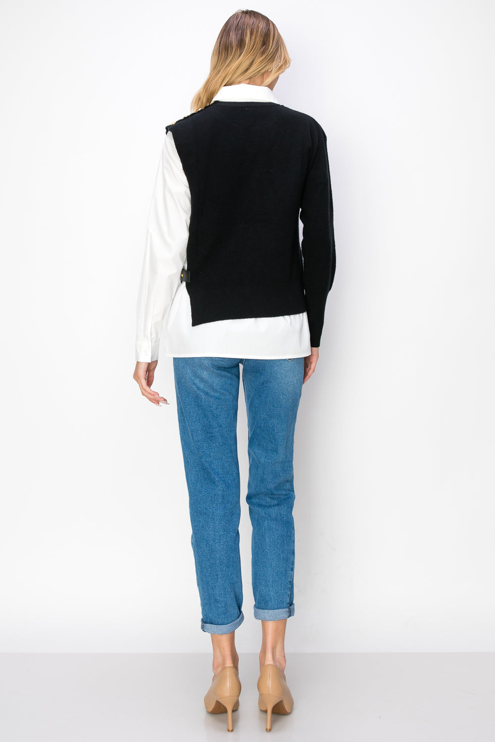 Wyatt Cotton Pleated Shirt With Knitted Sweater