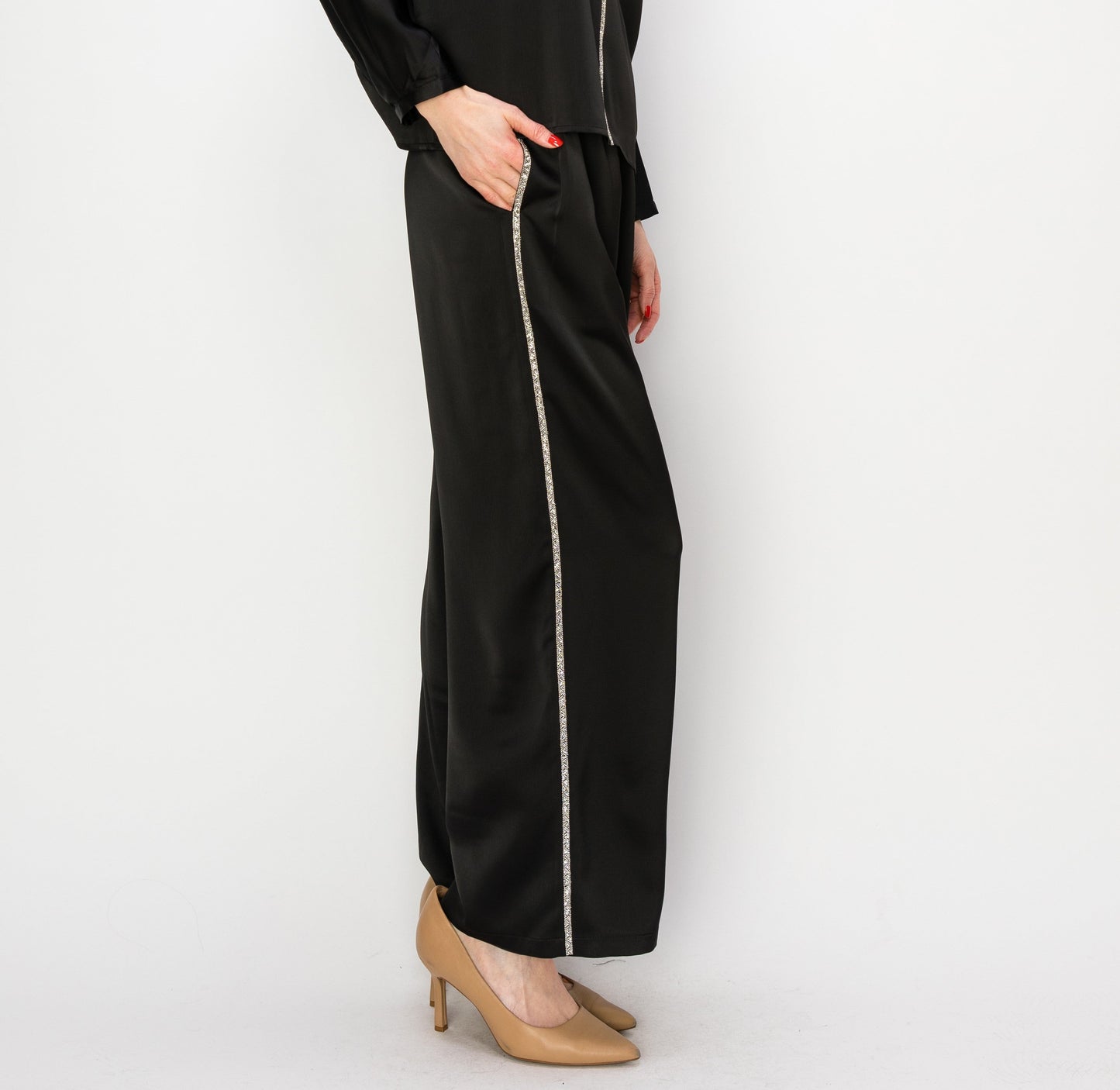 Wynne Satin Pant With Diamond Trim