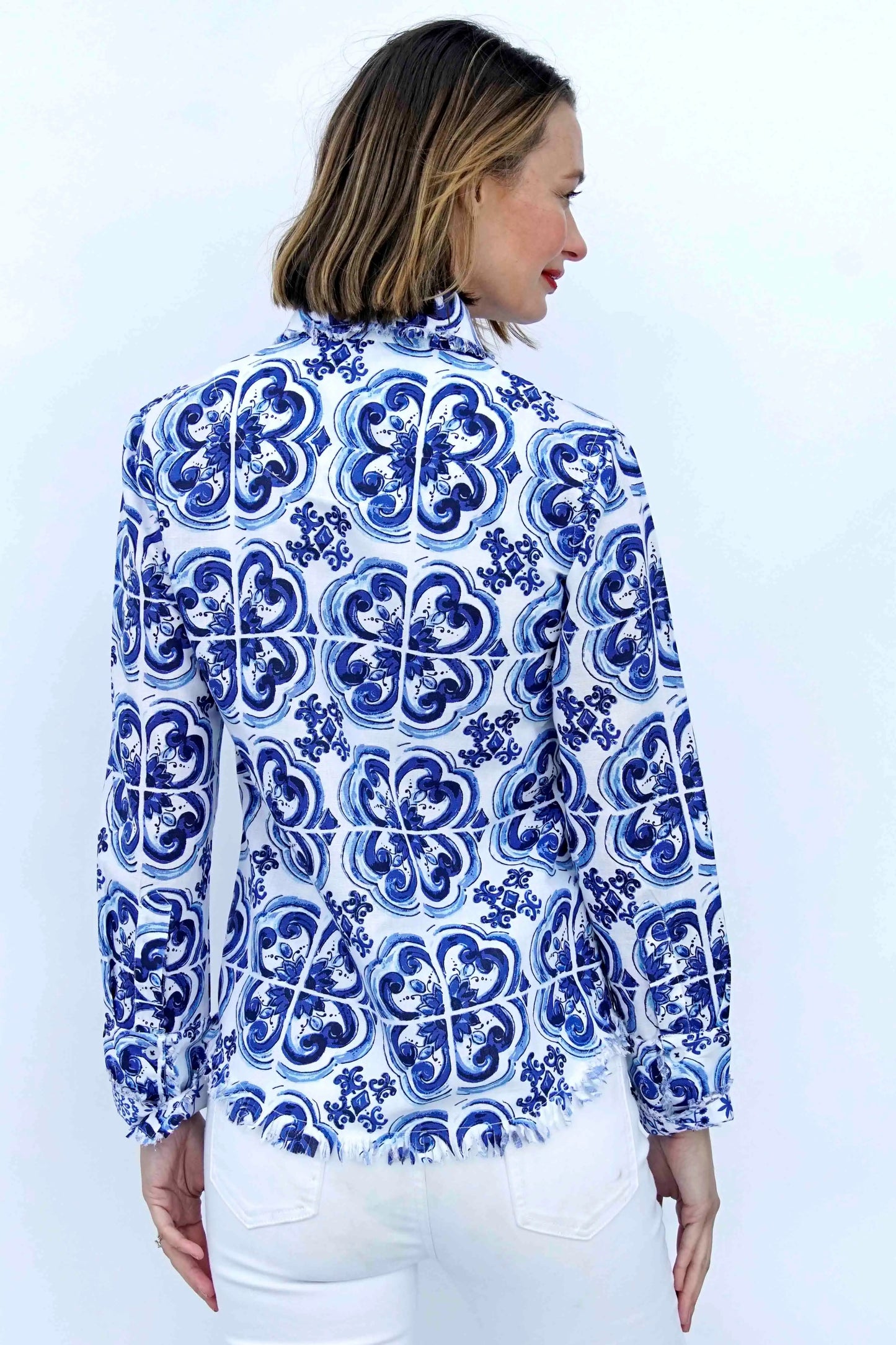 Cape Cod Tunic Blue White Tile Print