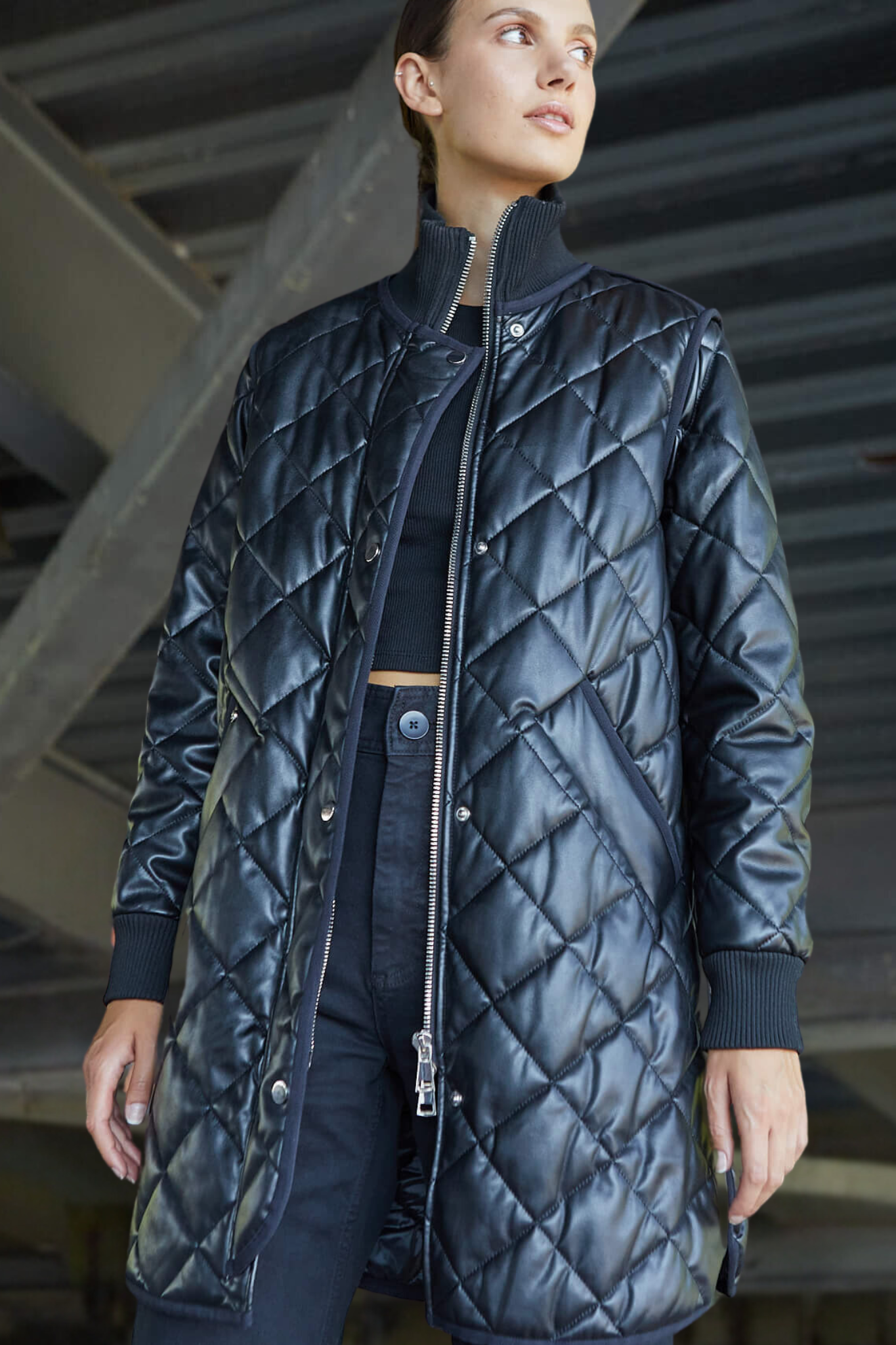 Liberty Quilted Full Zip Vegan Leather Coat W/ Side Zipper