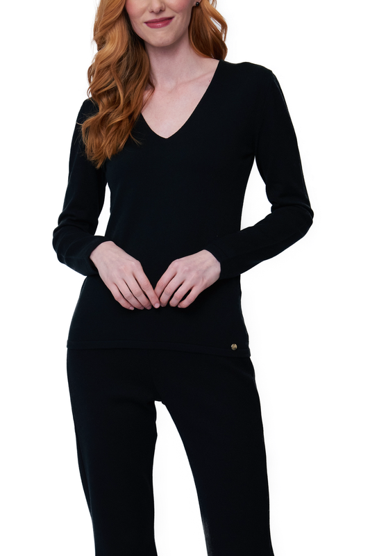 Viv Long Sleeve V-Neck Top, Black