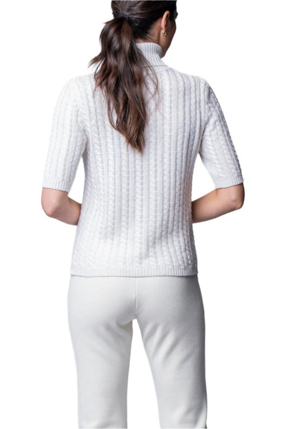 Lilly Short Sleeved Cable-Knit Turtleneck, Winter White