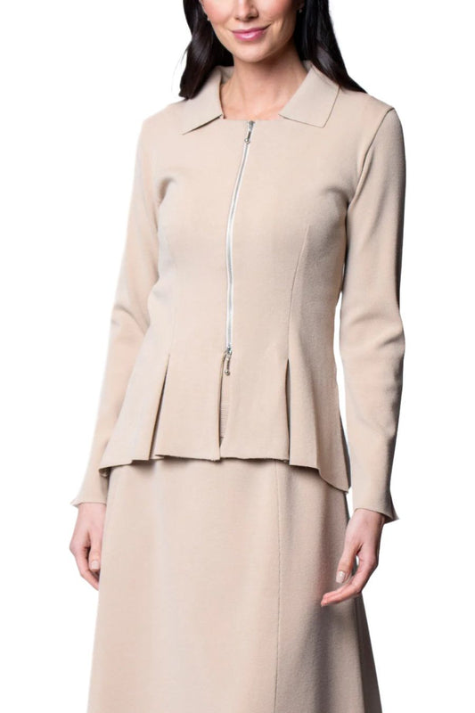 Nikkie Flat-Knit Zip Jacket ; Warm Beige