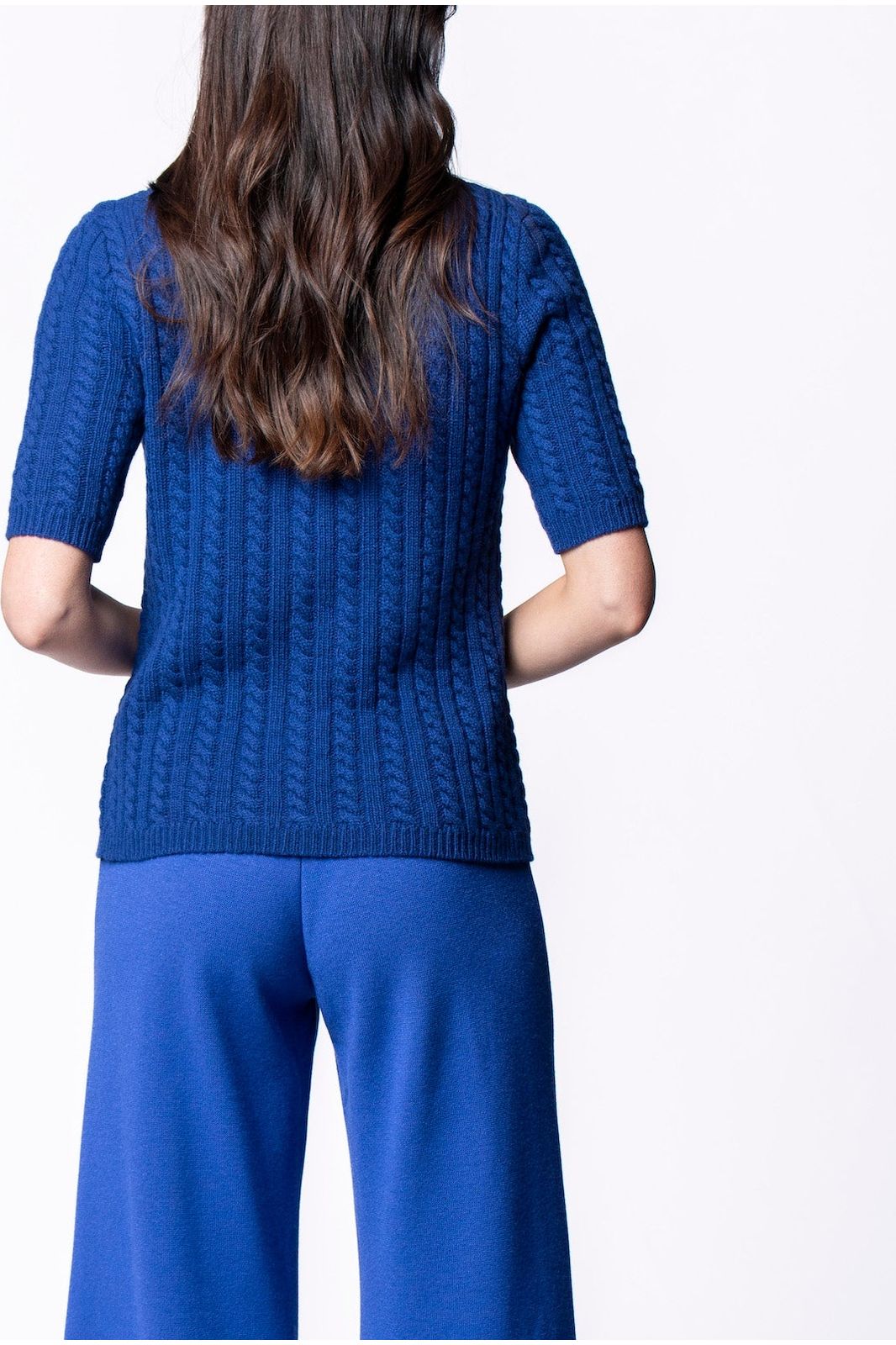 Lilly Short Sleeved Cable-Knit Turtleneck, Dark Royal Blue