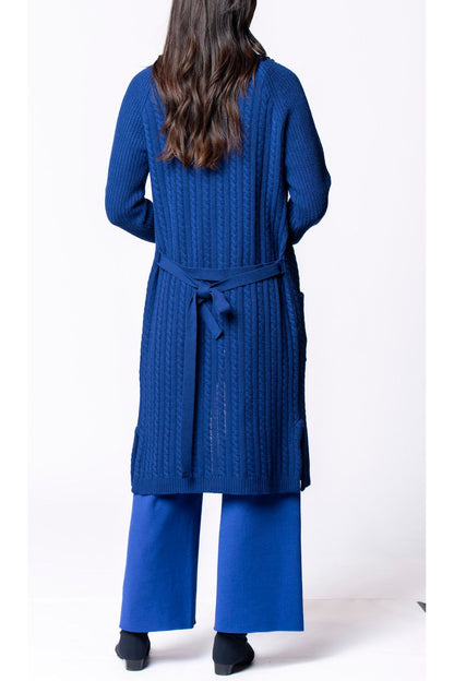 Layla Cable-Knit Belted Coat ; Dark Royal Blue