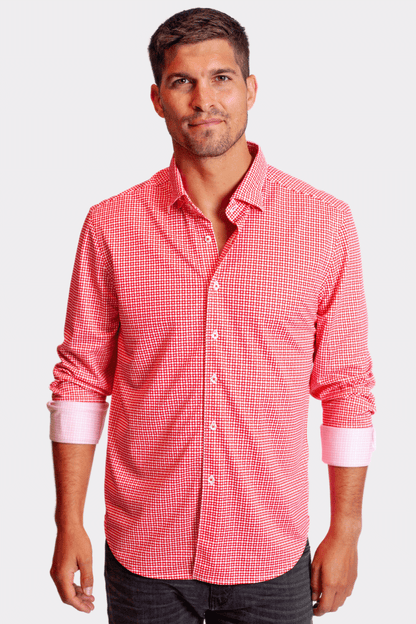 Swiss Check Long Sleeve Tech Shirt - Red