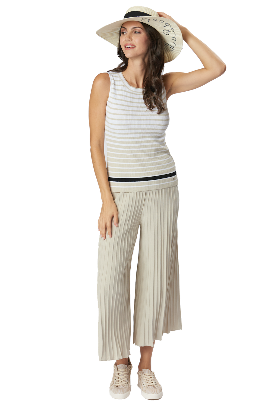 Alice Striped Tank Top; White / Beige / Black