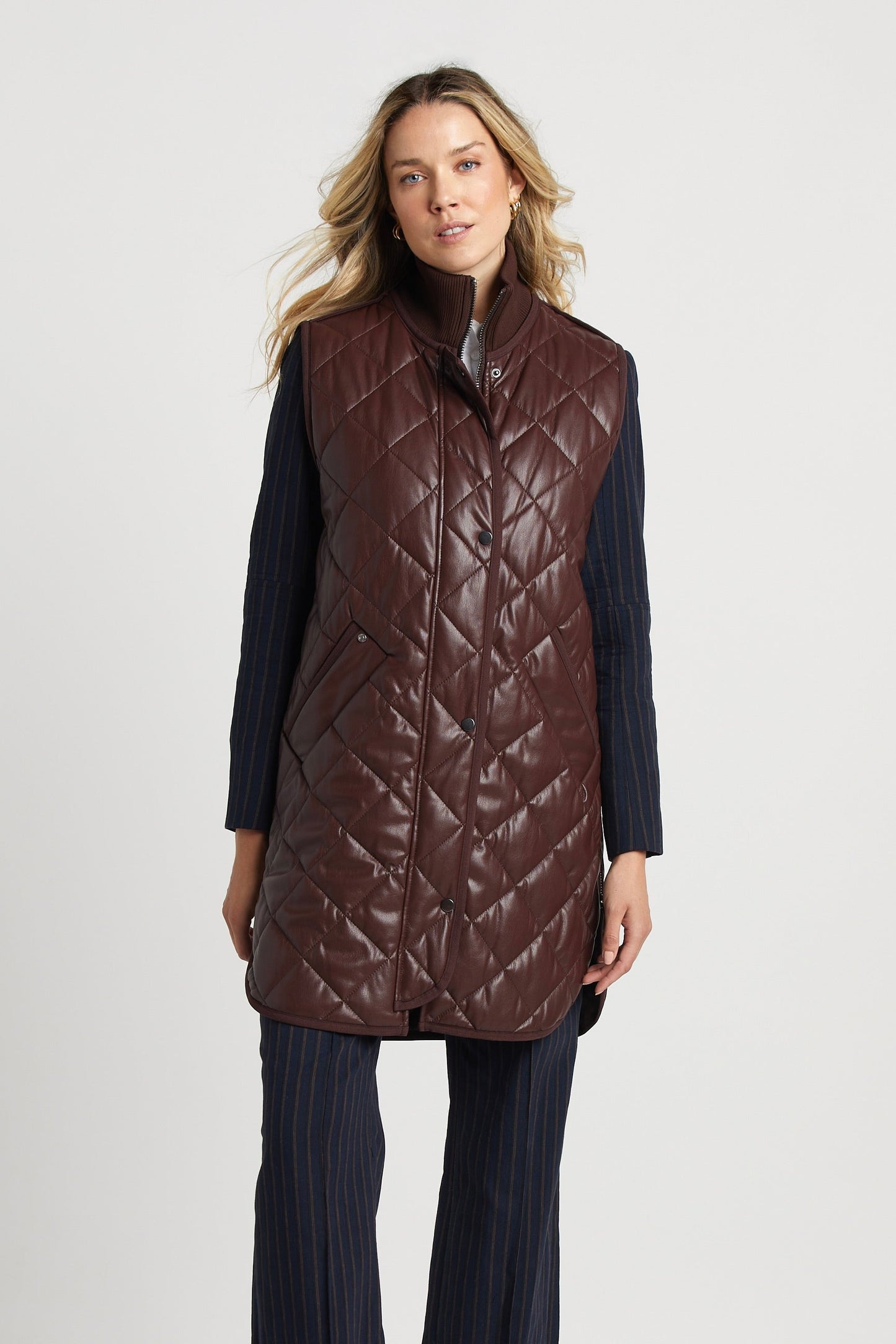 Destiny Vegan Leather Sleeveless Quilted Vest W/ Side Zipper Detail