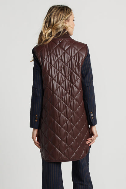 Destiny Vegan Leather Sleeveless Quilted Vest W/ Side Zipper Detail