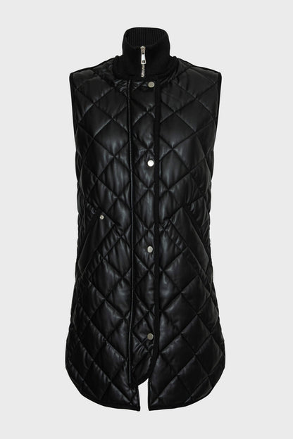 Destiny Quilted Full Zip Vegan Leather Vest W/ Side Zipper