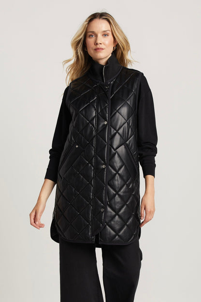 Destiny Quilted Full Zip Vegan Leather Vest W/ Side Zipper