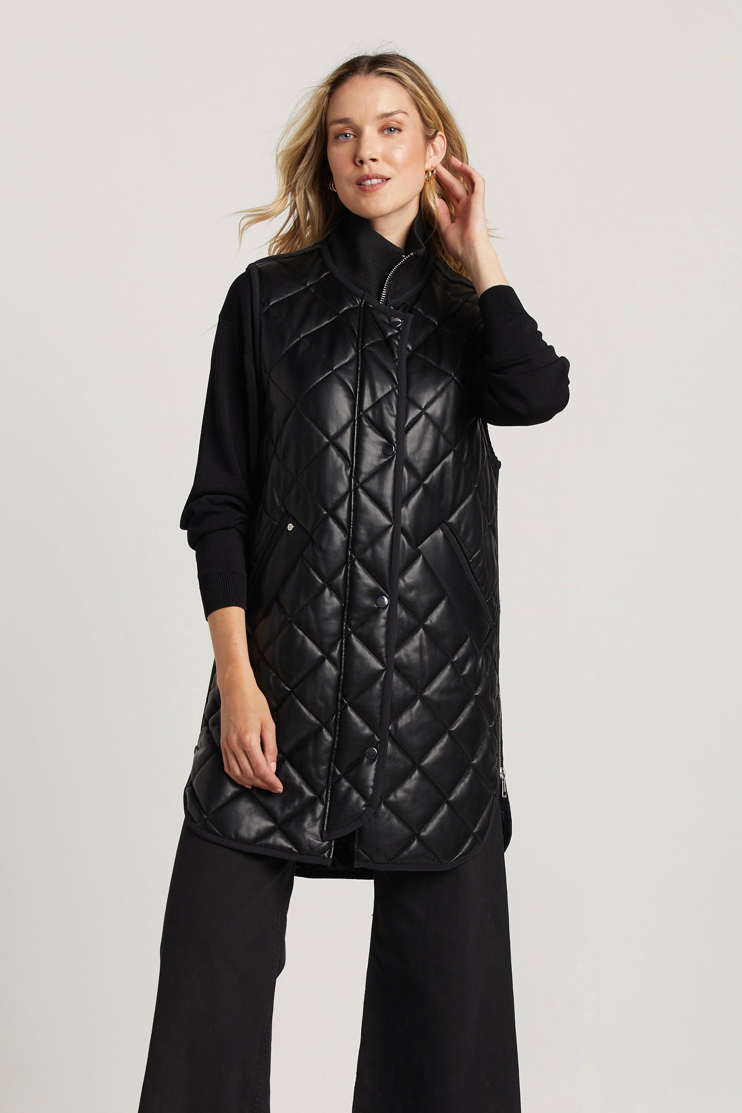 Destiny Quilted Full Zip Vegan Leather Vest W/ Side Zipper