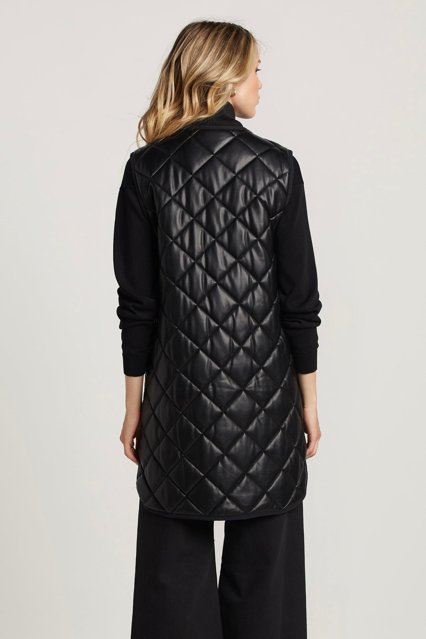 Destiny Quilted Full Zip Vegan Leather Vest W/ Side Zipper