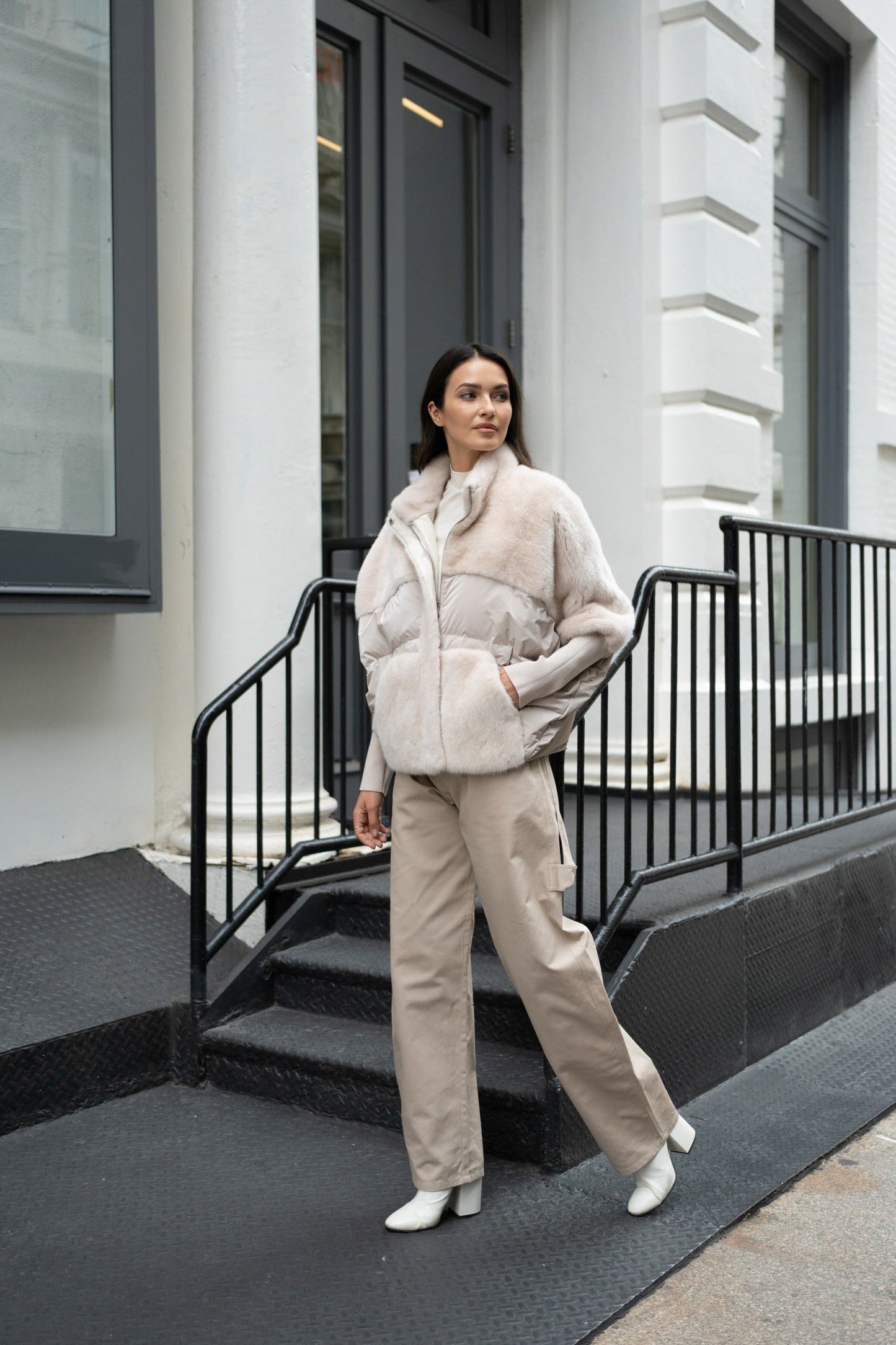 Mink Puffer Jacket In Cream