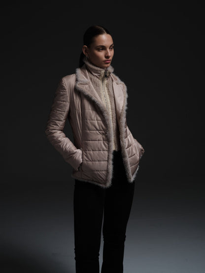 Nylon Jacket With Detachable Mink Bodice Cream