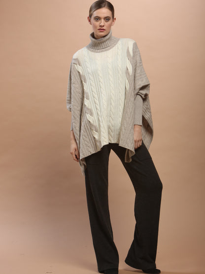 Two-Tone Braided Turtleneck Poncho