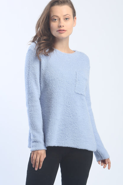 Textured Boat Neck Pocket Pullover