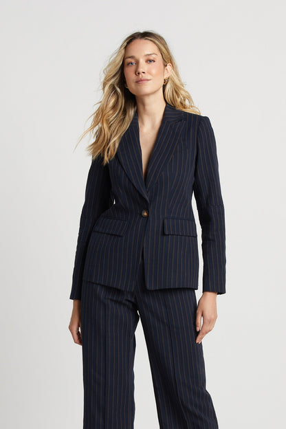 Hunter Single Breasted Pinstriped Blazer W/ Elbow Detail