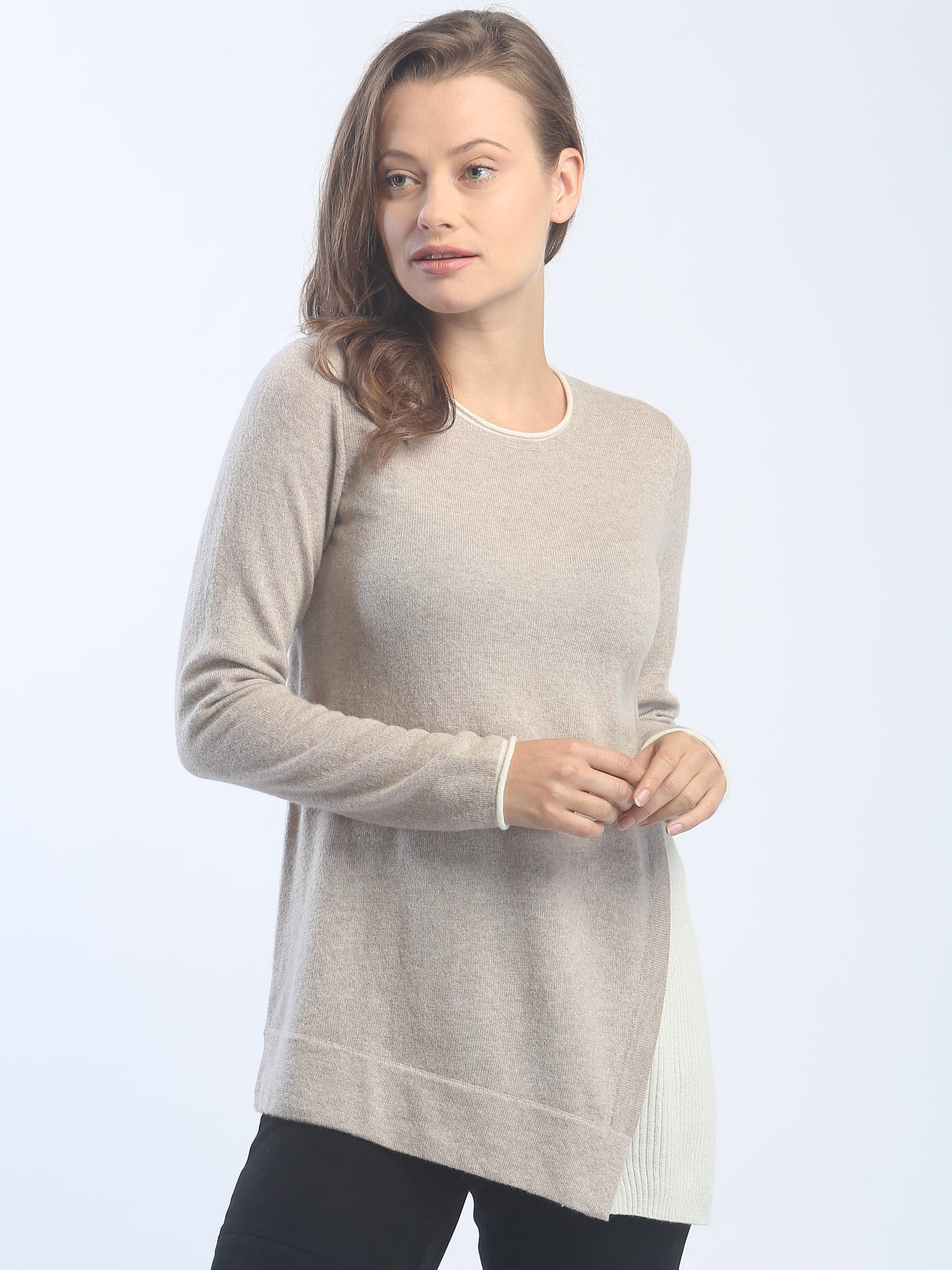 Asymmetrical Side Detailed Crewneck In Cashmere