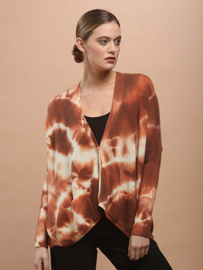 Hand Dye Oversized Cardigan In Mongolia Cashmere