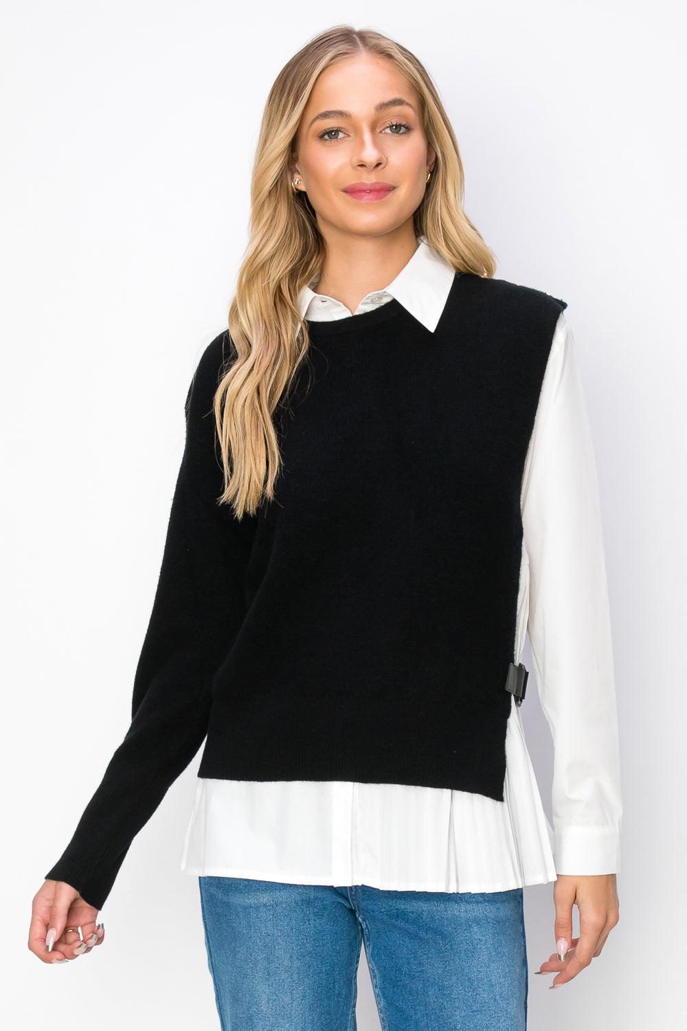 Wyatt Cotton Pleated Shirt With Knitted Sweater