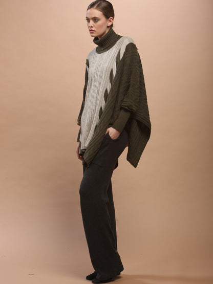 Two-Tone Braided Turtleneck Poncho