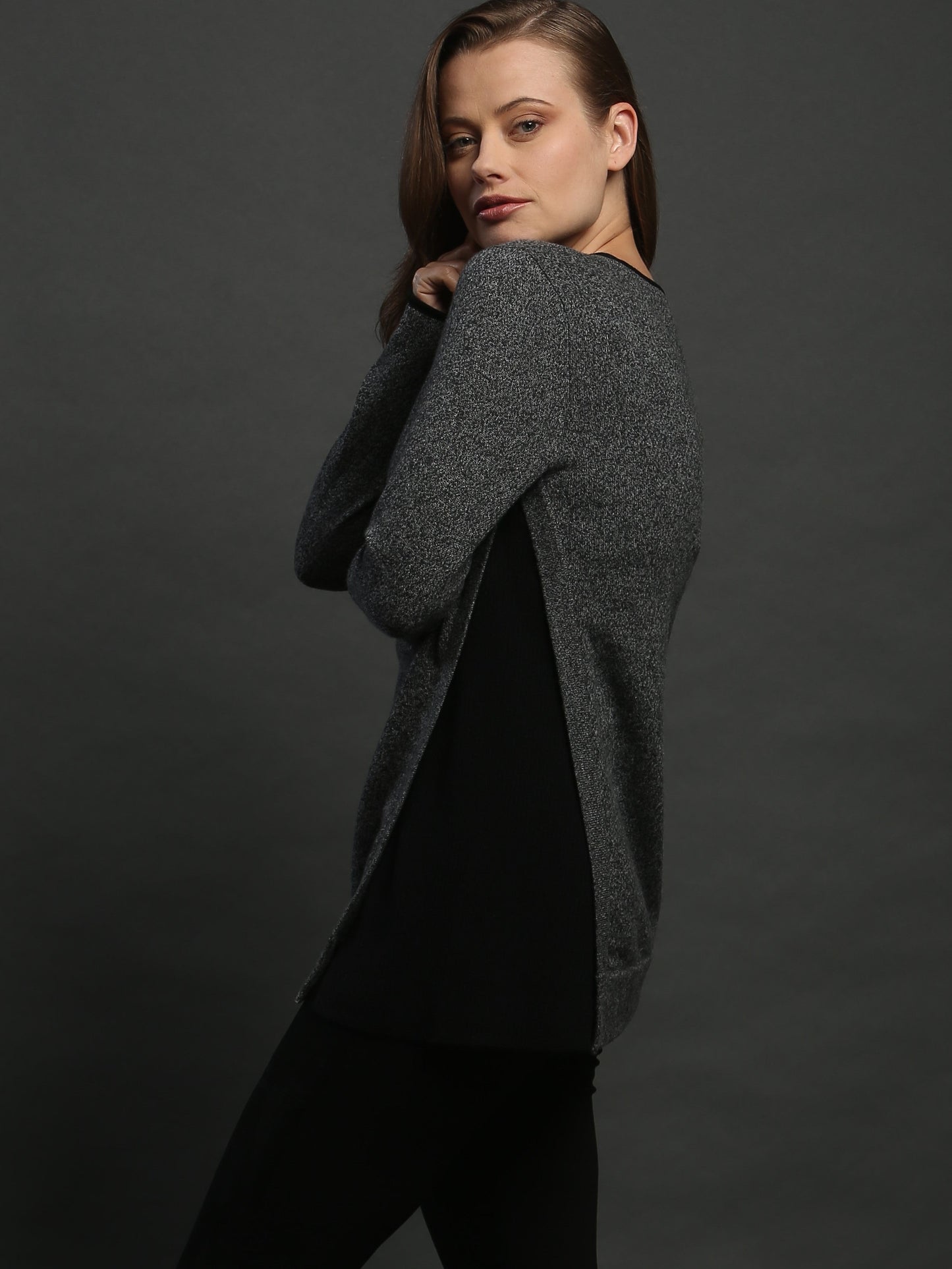 Asymmetrical Side Detailed Crewneck In Cashmere