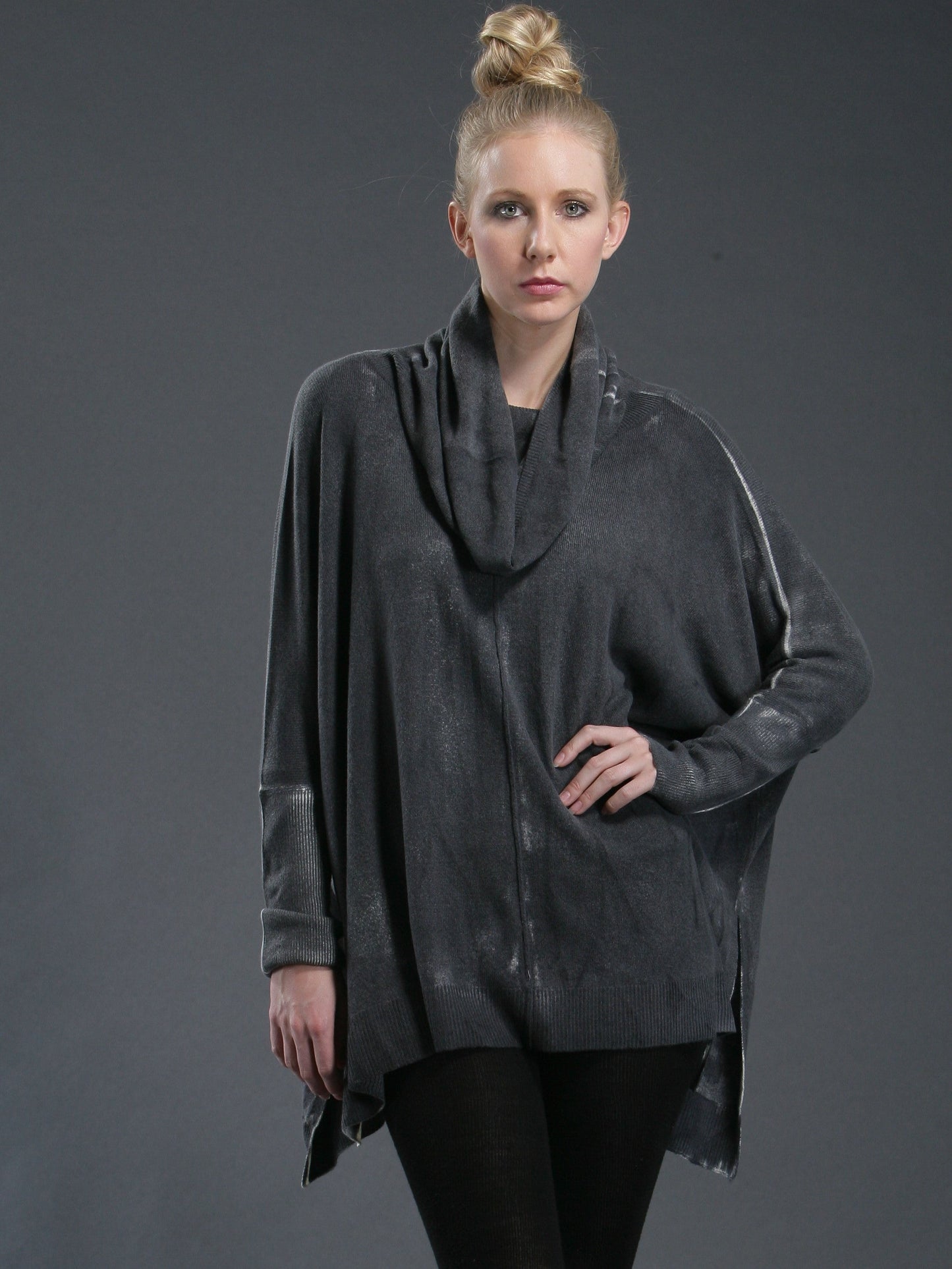 Hand Painted Oversized Cowl Neck Poncho In Mongolia Cashmere