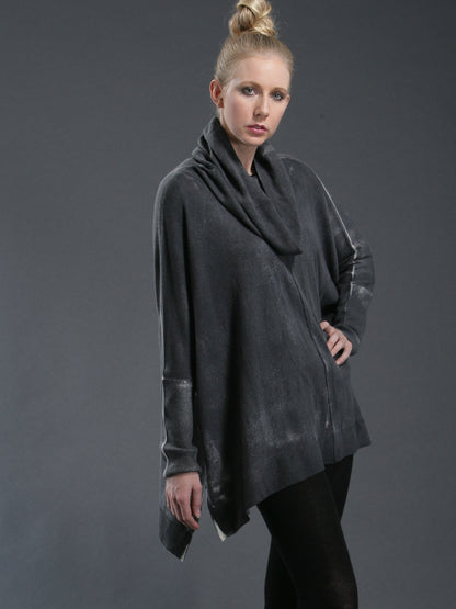 Hand Painted Oversized Cowl Neck Poncho In Mongolia Cashmere