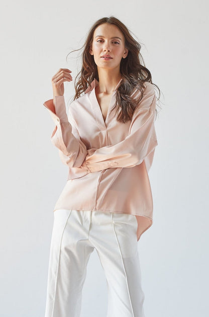 Kay Popover Satin Blouse W/ Long Cuffs