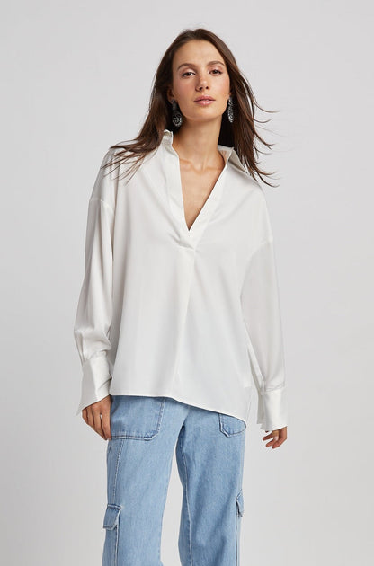 Kay Popover Satin Blouse W/ Long Cuffs