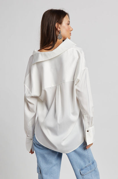 Kay Popover Satin Blouse W/ Long Cuffs