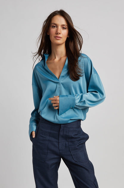 Kay Popover Satin Blouse W/ Long Cuffs