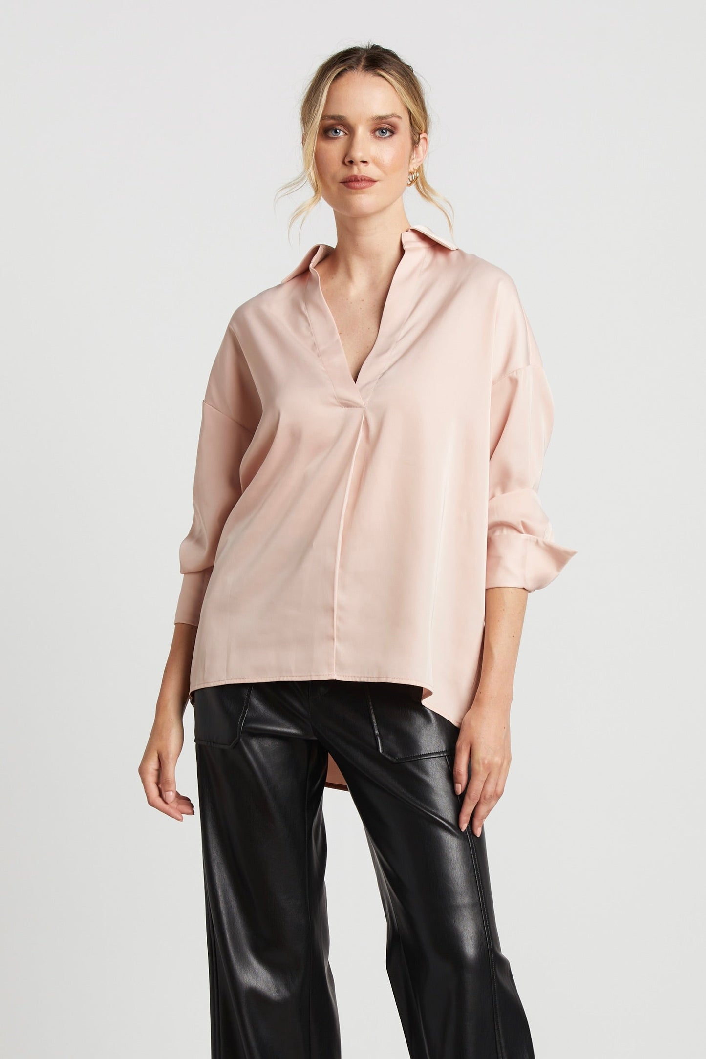 Kay Popover Satin Blouse W/ Long Cuffs