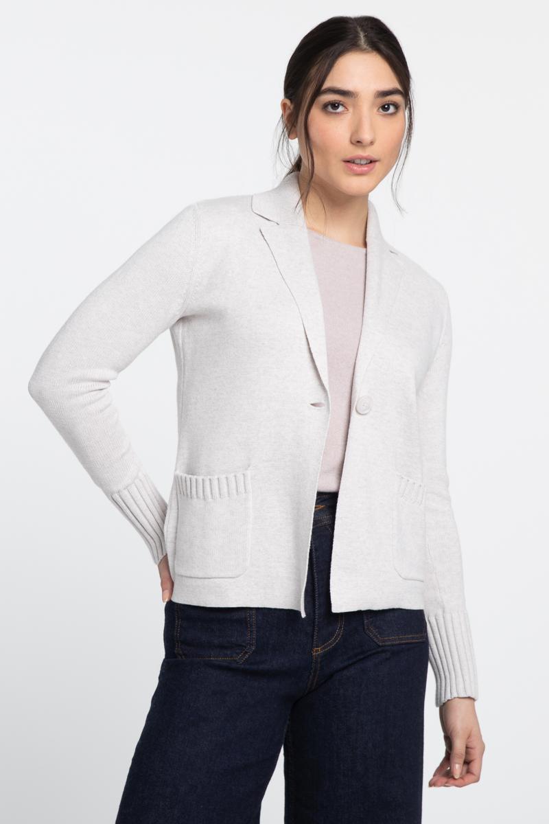 Rib Trim Notch Collar Cardigan