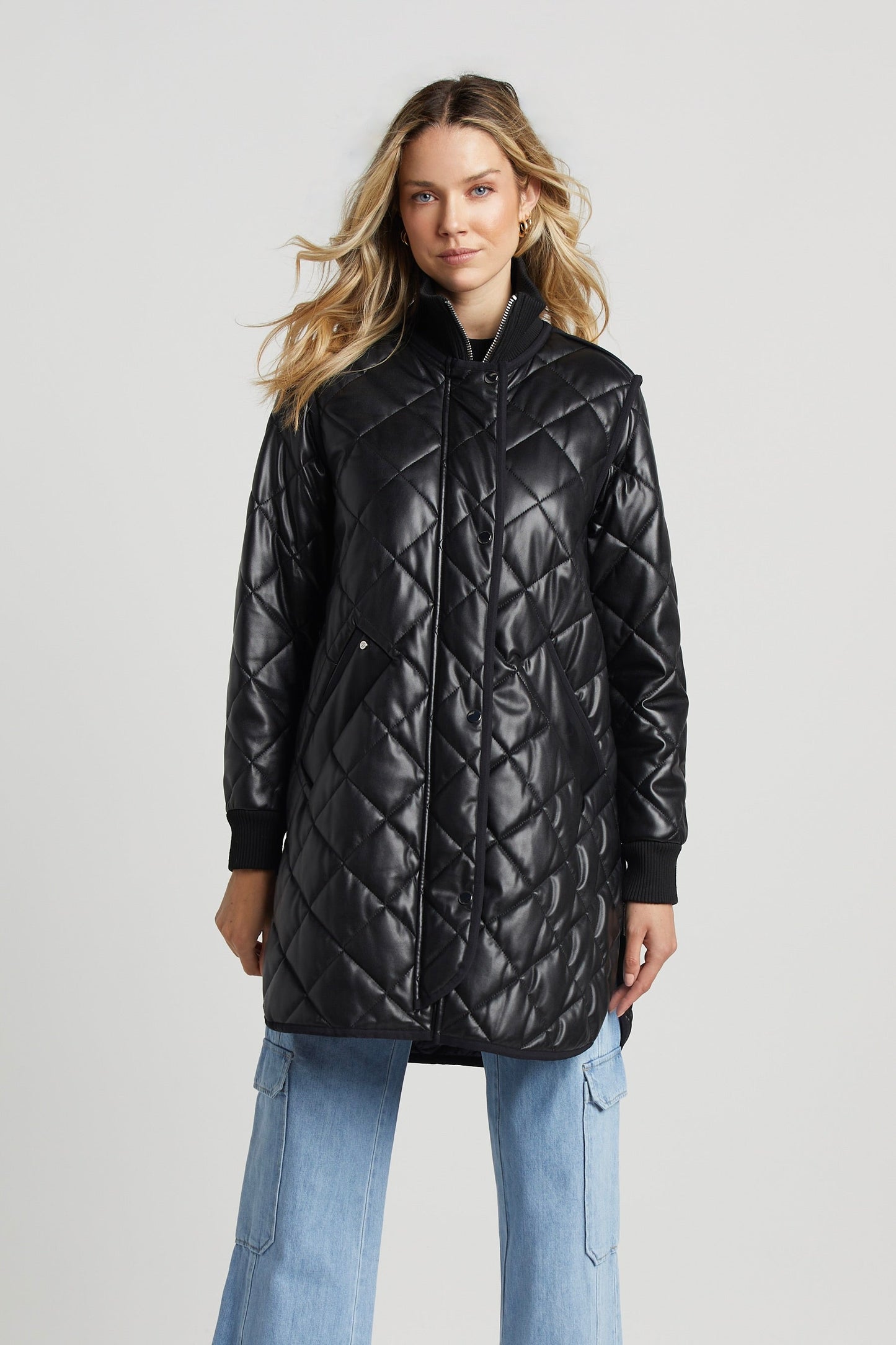 Liberty Quilted Full Zip Vegan Leather Coat W/ Side Zipper